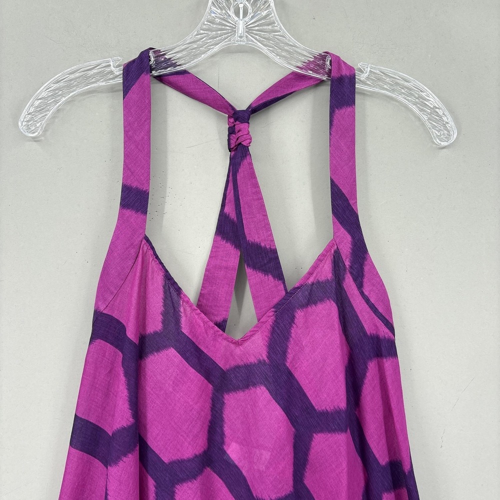 Tibi Dress Small Pink Geometric Cotton Sleeveless V-Neck Strappy Swing Short - Picture 2 of 10